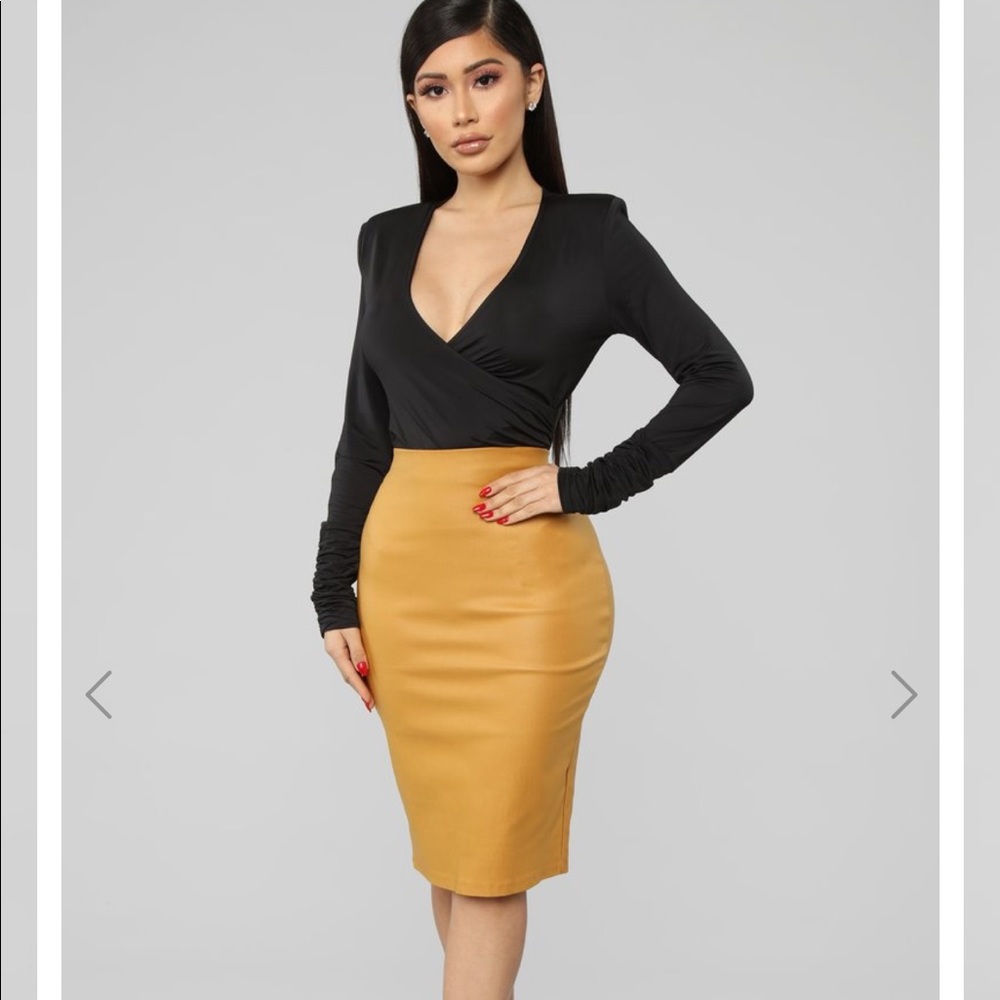 Fashion Nova mustard faux leather pencil skirt